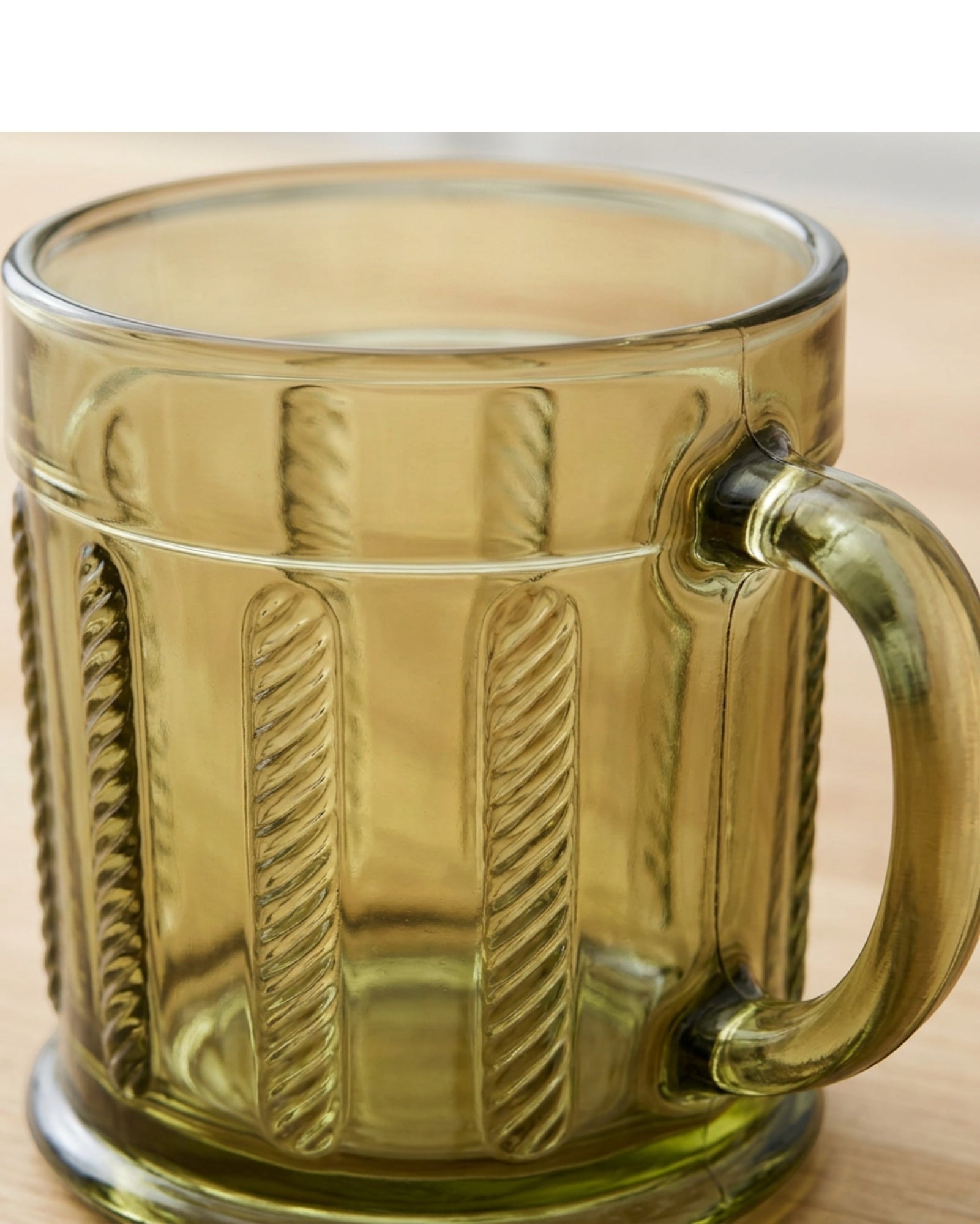 Fexkb Rope-Twist Handle Embossed Glass Mug 12 oz Olive - Detail view