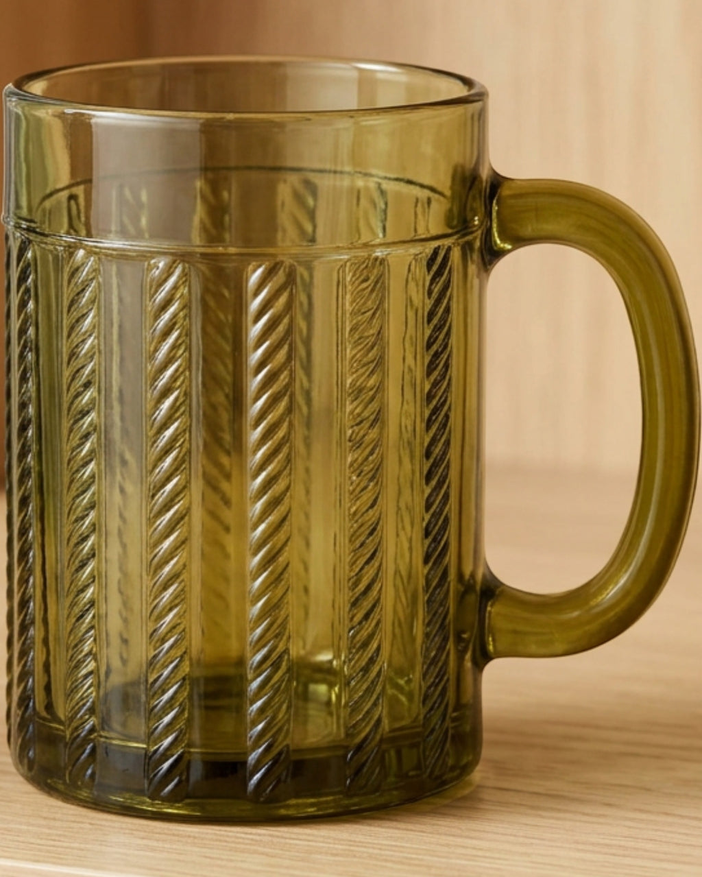 Fexkb Rope-Twist Handle Embossed Glass Mug 12 oz Olive - Lifestyle view