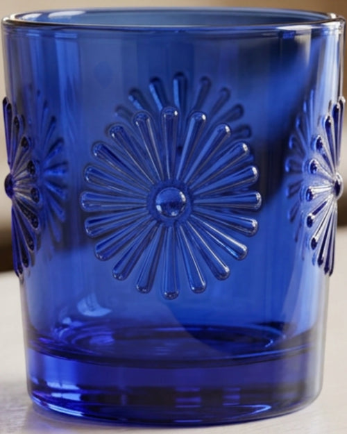 Fexkb Sunburst Medallion Lowball Glass 10 oz Cobalt - Lifestyle view