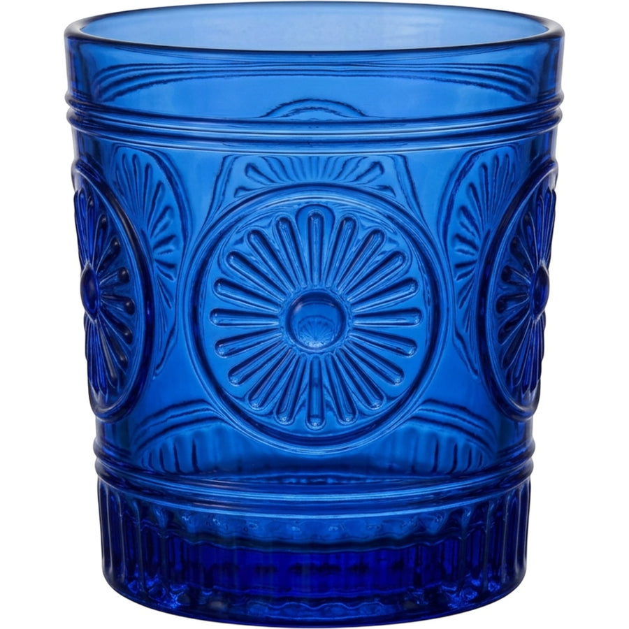 Fexkb Sunburst Medallion Lowball Glass 10 oz Cobalt