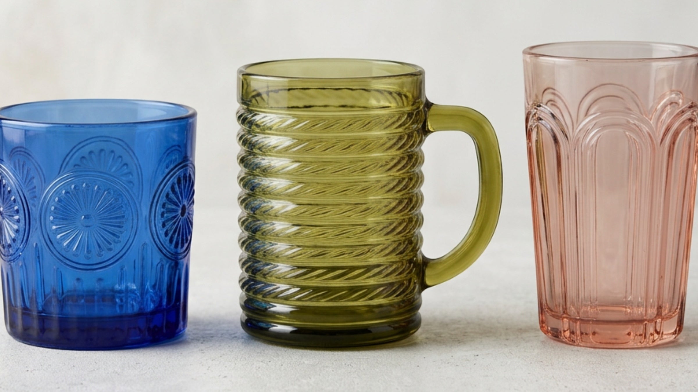 Fexkb Vintage Embossed Glass Cups